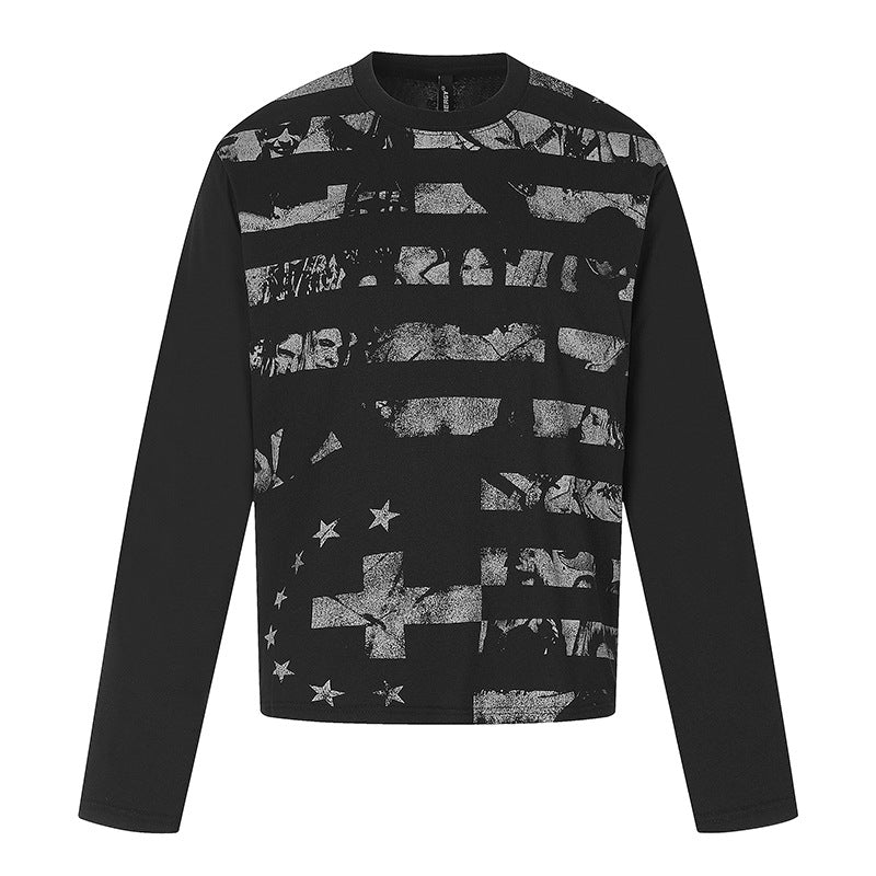 Men's long sleeve shirt with textured print and flag-inspired graphic mix Mune Fashion