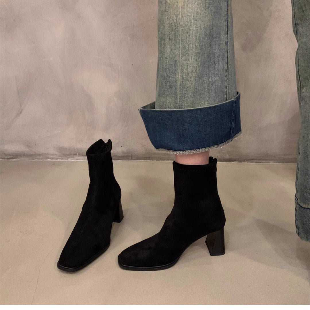 Femme Stylish Suede Ankle Boots with Block Heels Mune