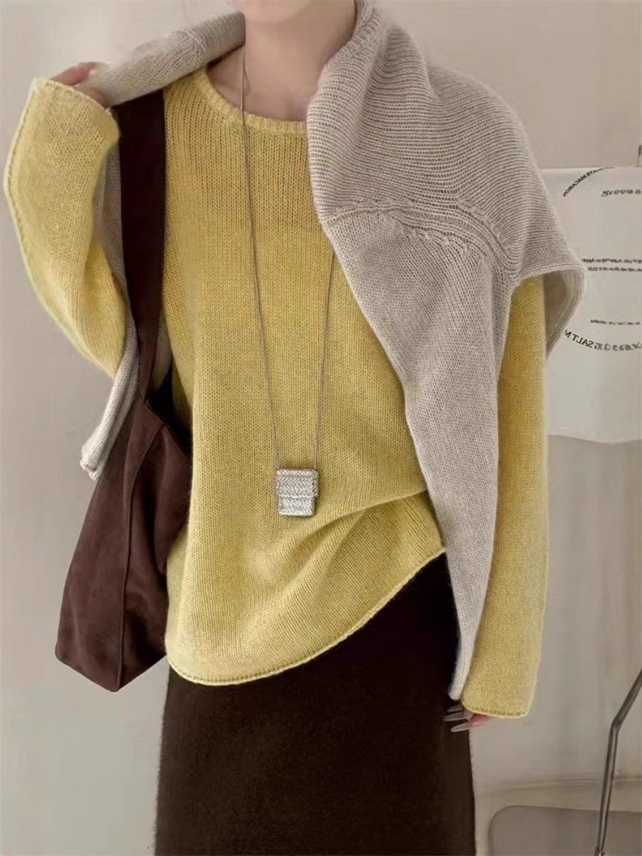 Women Light Oversize Fine Knit Sweater with Round Neck, Subtle Sheer Effect and Rounded Hem Mune Fashion