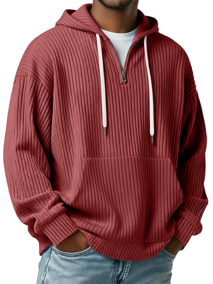 Men's ribbed half-zip hoodie with hood, kangaroo pocket, and oversized casual cut Mune Fashion