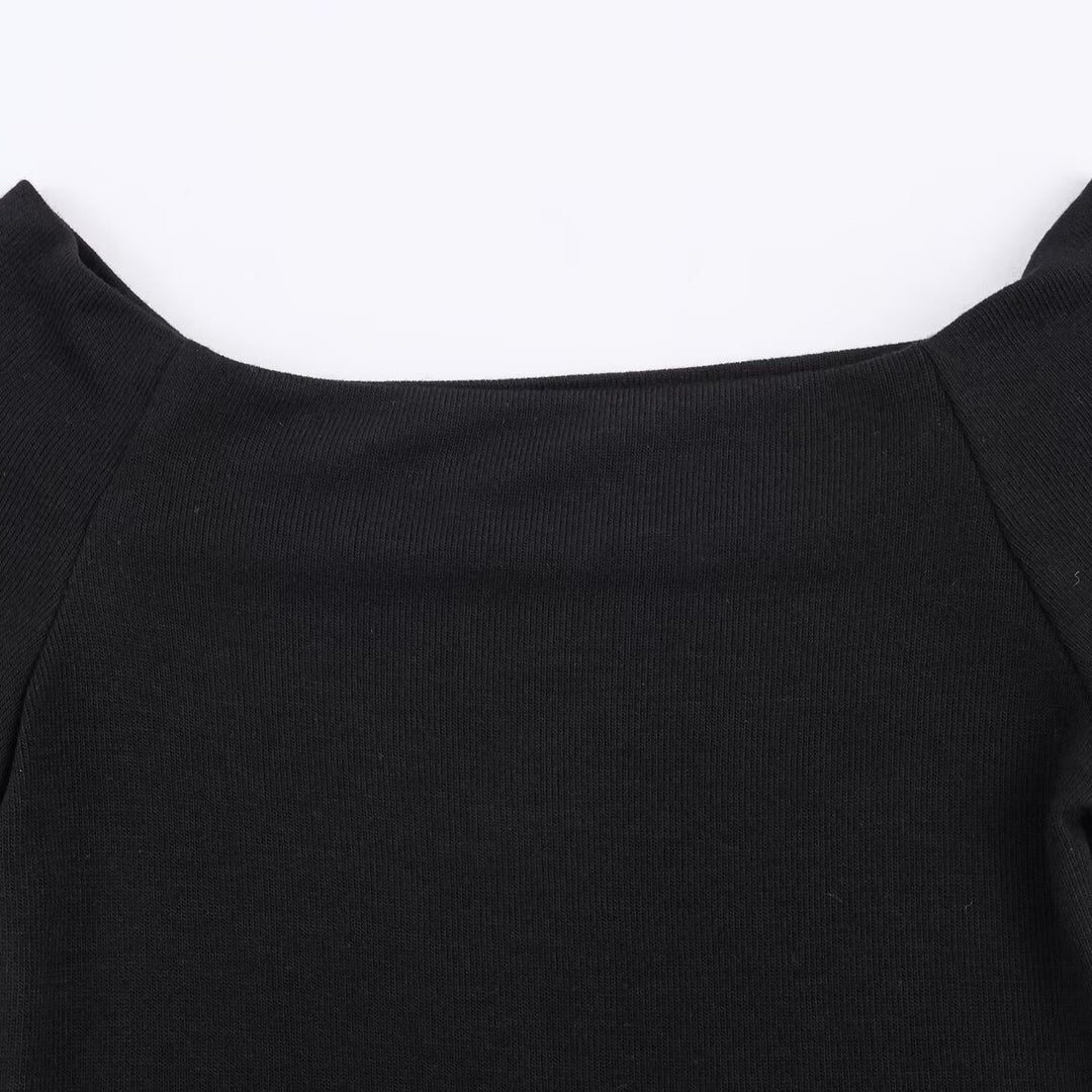 Women's Fitted Fine Knit Tunic with Wide Boat Neck and 3/4 Sleeves Mune Fashion