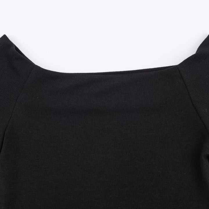Women's Fitted Fine Knit Tunic with Wide Boat Neck and 3/4 Sleeves Mune Fashion