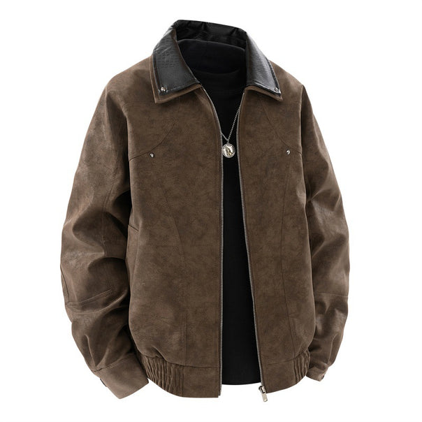 Men's nano velvet look bomber jacket with contrast collar made of structured faux leather and elastic hem Mune Fashion