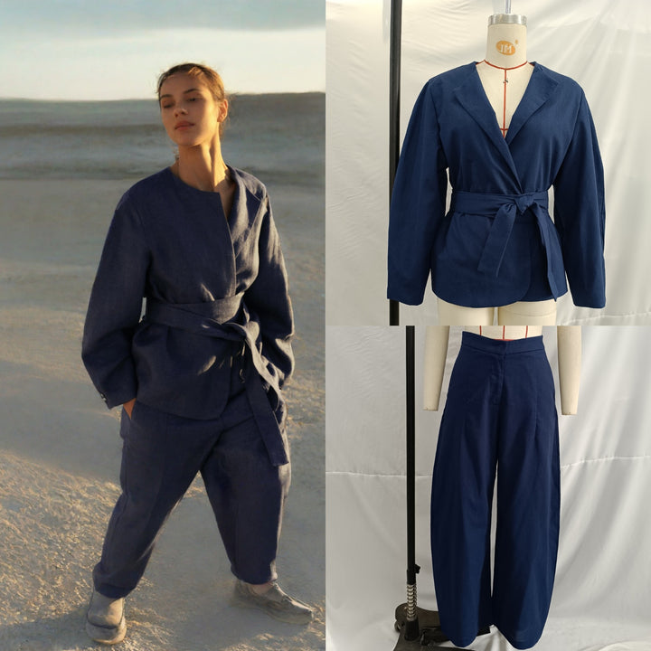 Women's short blazer in kimono style with tie belt and boxy silhouette Mune Fashion