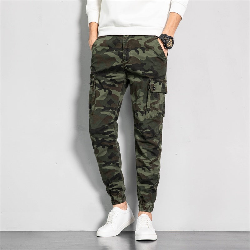 Men's Camouflage Cargo Jogging Pants in Tapered Fit with Elastic Waistband, Utility Pockets & Ribbed Ankle Cuffs Mune Fashion