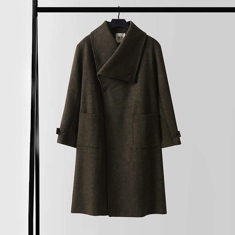 Women's Oversized Wool Blend Coat with Wide Shawl Collar and Patch Pockets Mune Fashion
