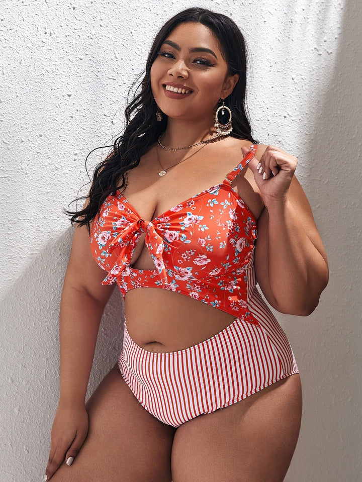 Women's Two-Piece Bikini with Floral Top and High-Cut Bottom Mune Fashion
