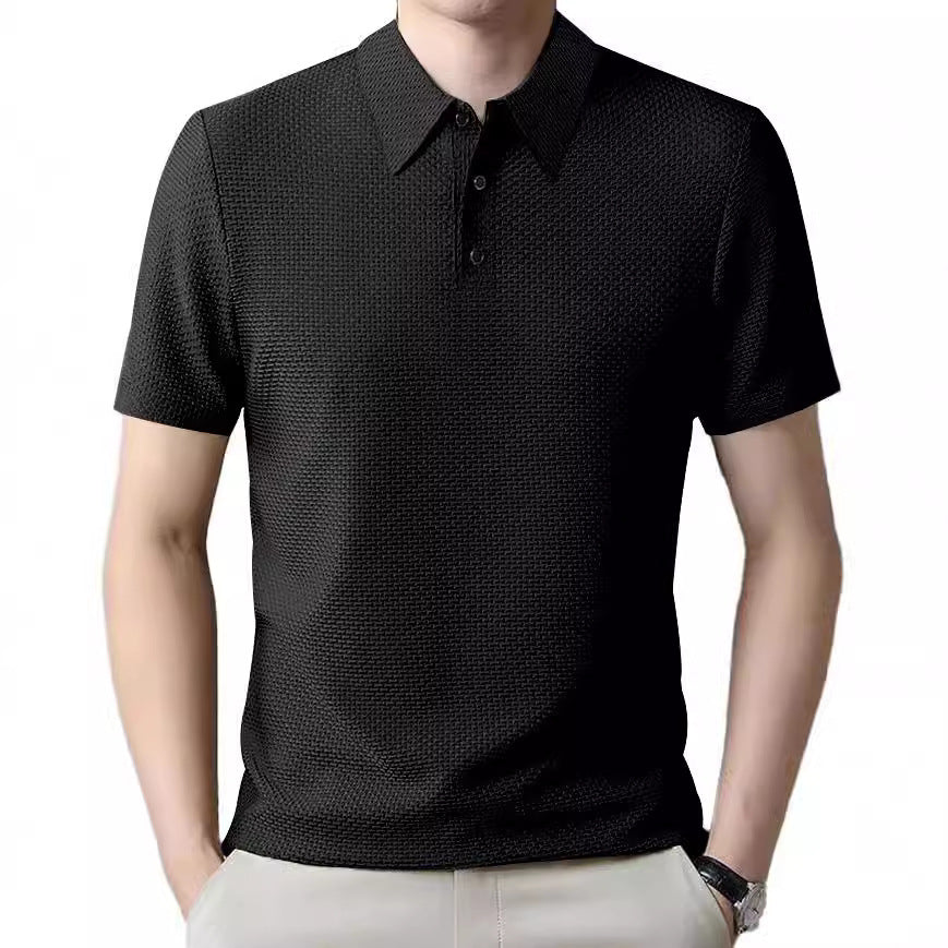 Men's structured short sleeve polo with pointed shirt collar and three-button placket Mune Fashion