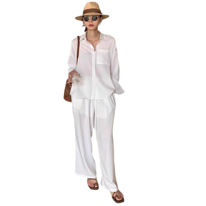 Women's Two-Piece Lightweight Loungewear Set with Oversized Shirt and Loose Drawstring Pants Mune Fashion