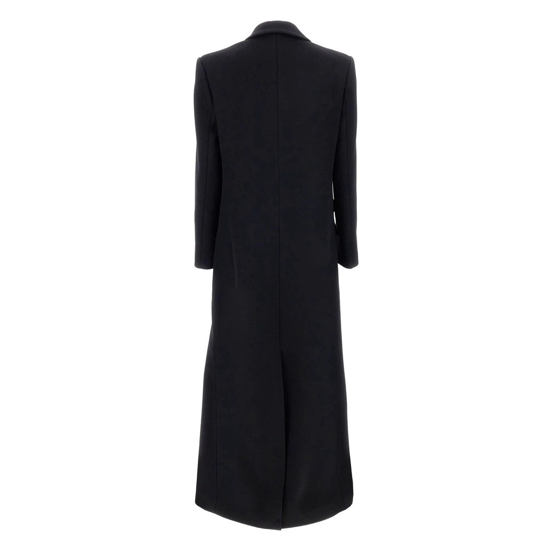 Women double-breasted wool coat with gold buttons, shoulder pads, and flap pockets Mune Fashion