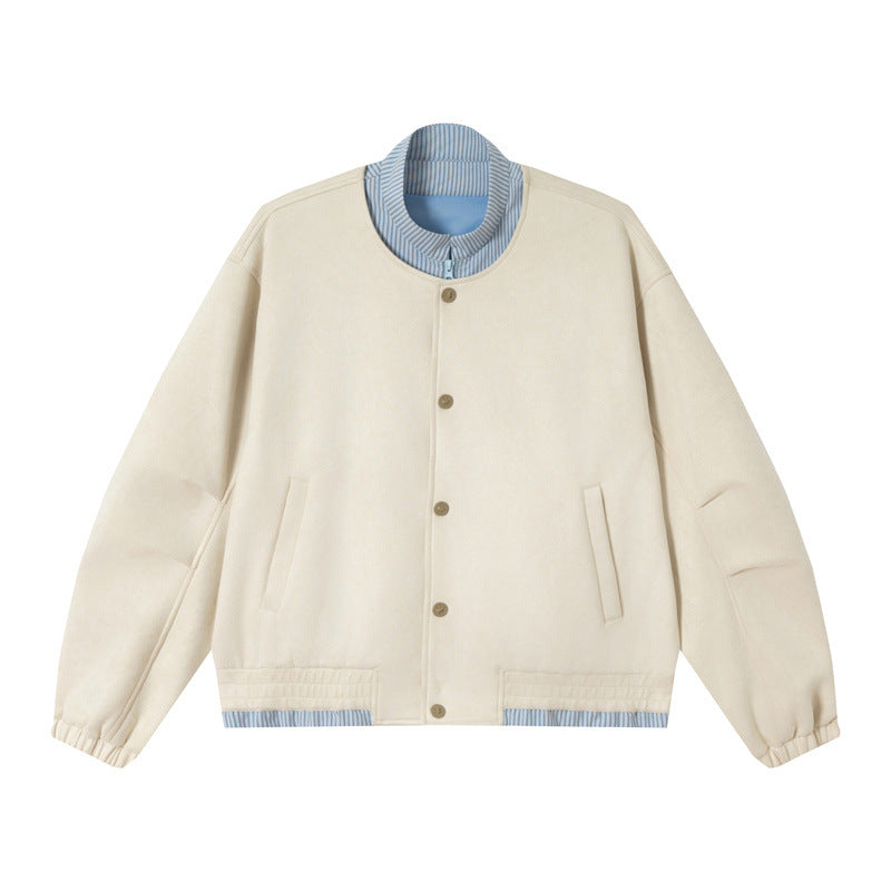 Unisex Short Cropped Boxy Blouson Jacket made of Cotton Blend with Quilted Lining and Stand-Up Collar Mune Fashion