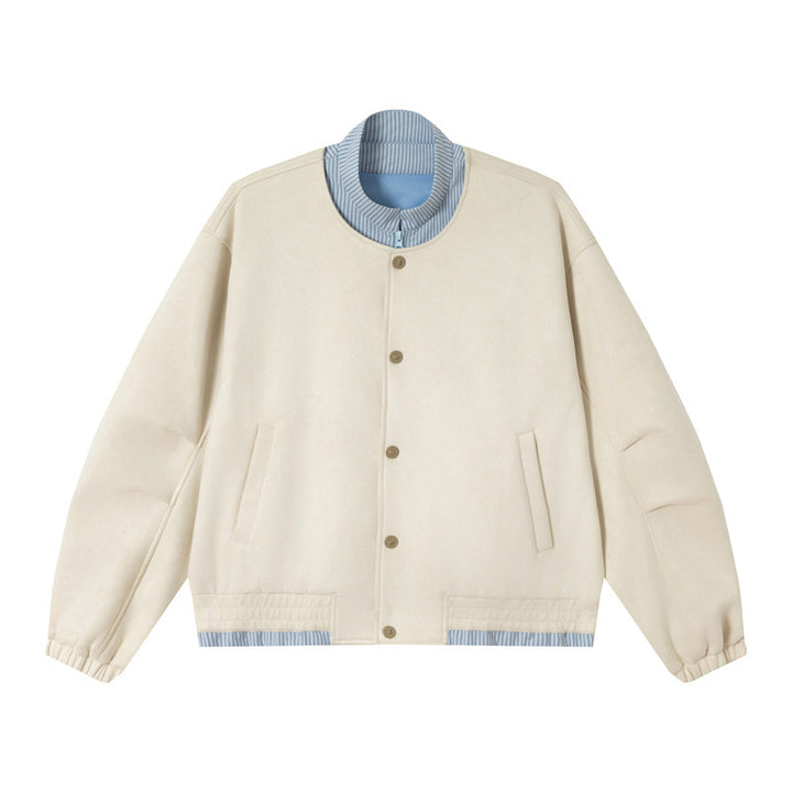 Unisex Short Cropped Boxy Blouson Jacket made of Cotton Blend with Quilted Lining and Stand-Up Collar Mune Fashion