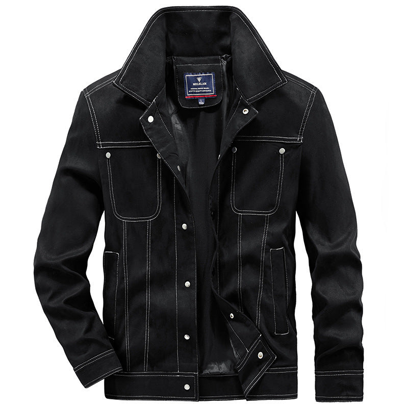 Men's trucker jacket in Western style with contrast stitching and snap button front Mune Fashion