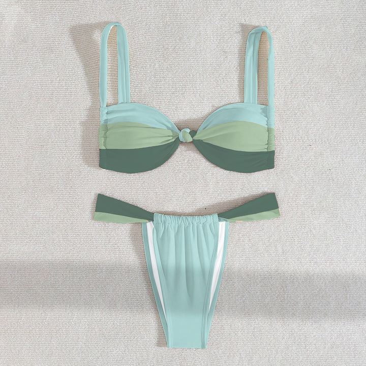 Ladies Triangular Bikini with Elastic Waistband and Fashionable Knot Design Mune Fashion