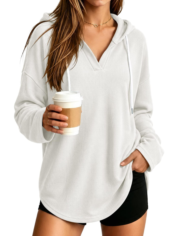 Women's Casual Hoodie with Waffle Texture Mune Fashion