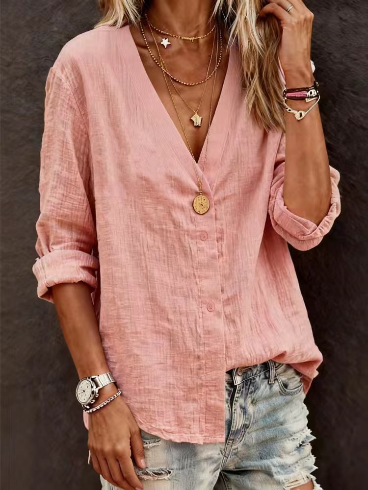 Ladies Lightweight V-Neck Blouse made of breathable material Mune Fashion