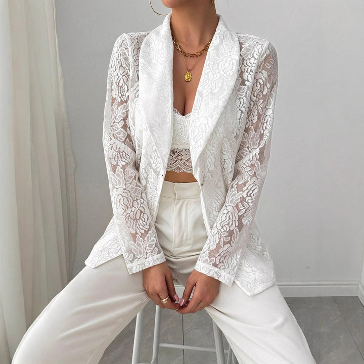 Ladies nan lace blazer with shawl collar and floral transparency Mune Fashion