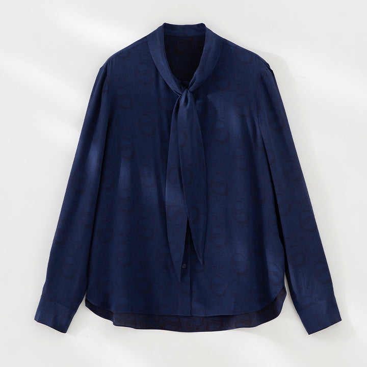 Women's blouse with bow collar and subtle jacquard texture Mune Fashion