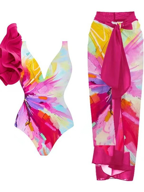 Women's swimsuit with voluminous ruffle details and matching wrap skirt Mune Fashion