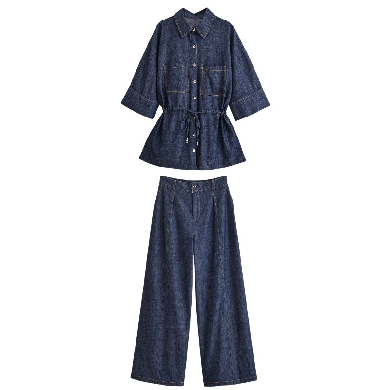 Women's Wide High-Waist Denim Pants with Crease and Wide Leg Mune Fashion
