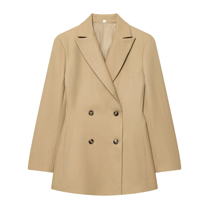 Women's double-breasted wool blend coat with lapel collar, fitted cut and elegant midi length Mune Fashion