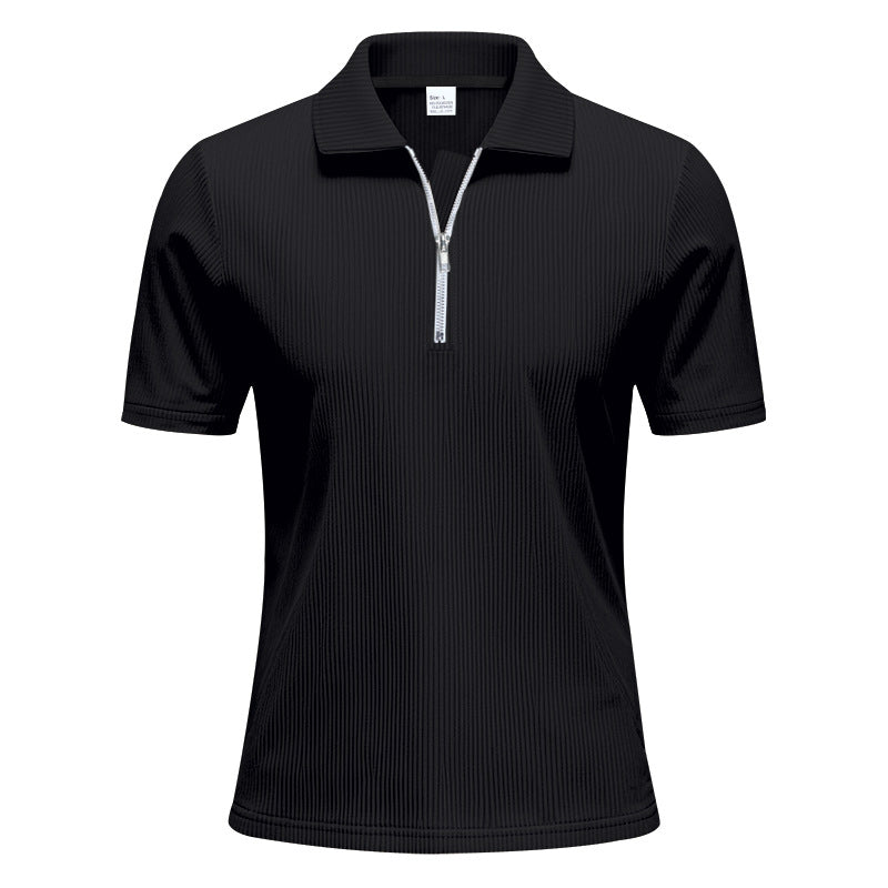 Men's short-sleeved polo with a short zipper at the collar and fine ribbed texture Mune Fashion