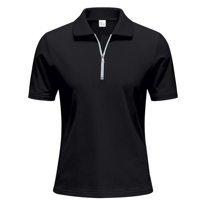 Men's short-sleeved polo with a short zipper at the collar and fine ribbed texture Mune Fashion