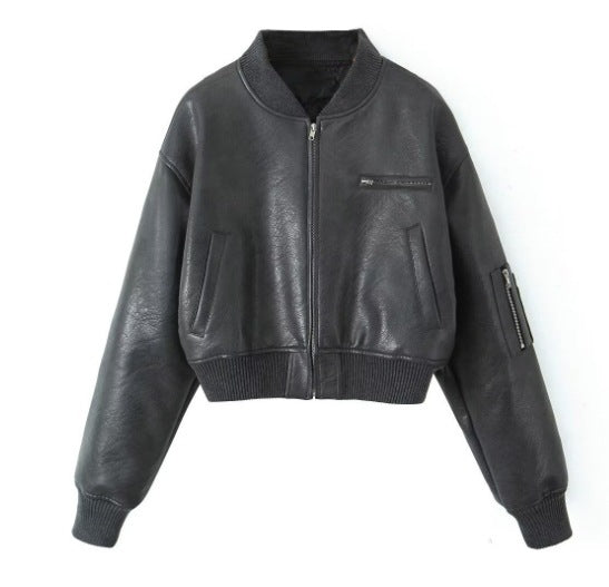Women's Casual Bomber Jacket Made Of High-Quality Faux Leather Mune