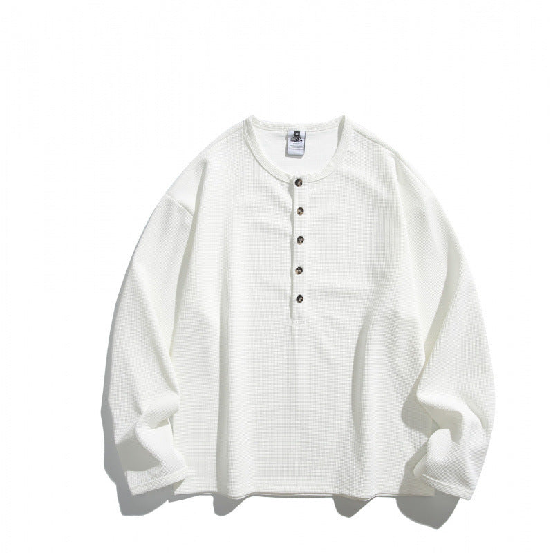 Unisex waffle texture Henley shirt with button placket and oversized fit Mune Fashion