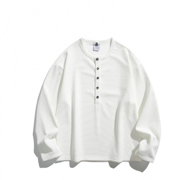 Unisex waffle texture Henley shirt with button placket and oversized fit Mune Fashion