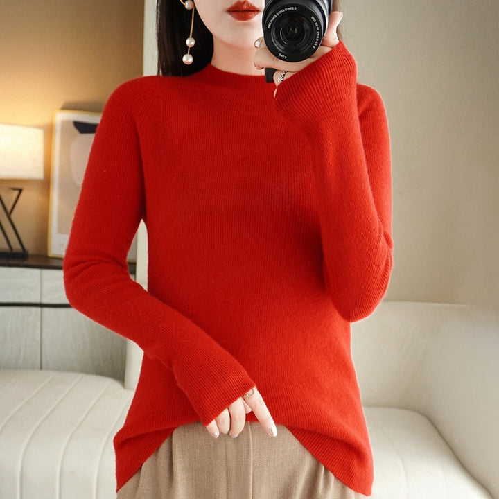Women's slim-fit stand collar sweater made of lightweight fine knit with a fine ribbed structure Mune Fashion