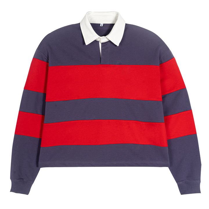 Men Striped Rugby Polo Sweatshirt with Contrast Collar and Oversized Fit Mune Fashion