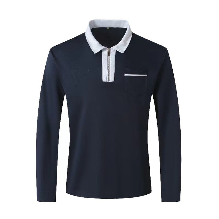 Men's elegant long-sleeve polo shirt with distinctive stand-up collar metal short zip and chest pocket Mune Fashion
