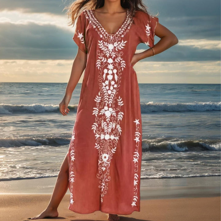 Ladies elegant beach cover-up with intricate embroidery design Mune Fashion