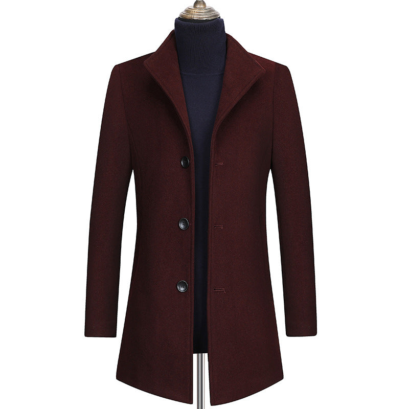 Men's Fitted Single-Breasted Wool Blend Short Coat with Modern Stand Collar Mune Fashion