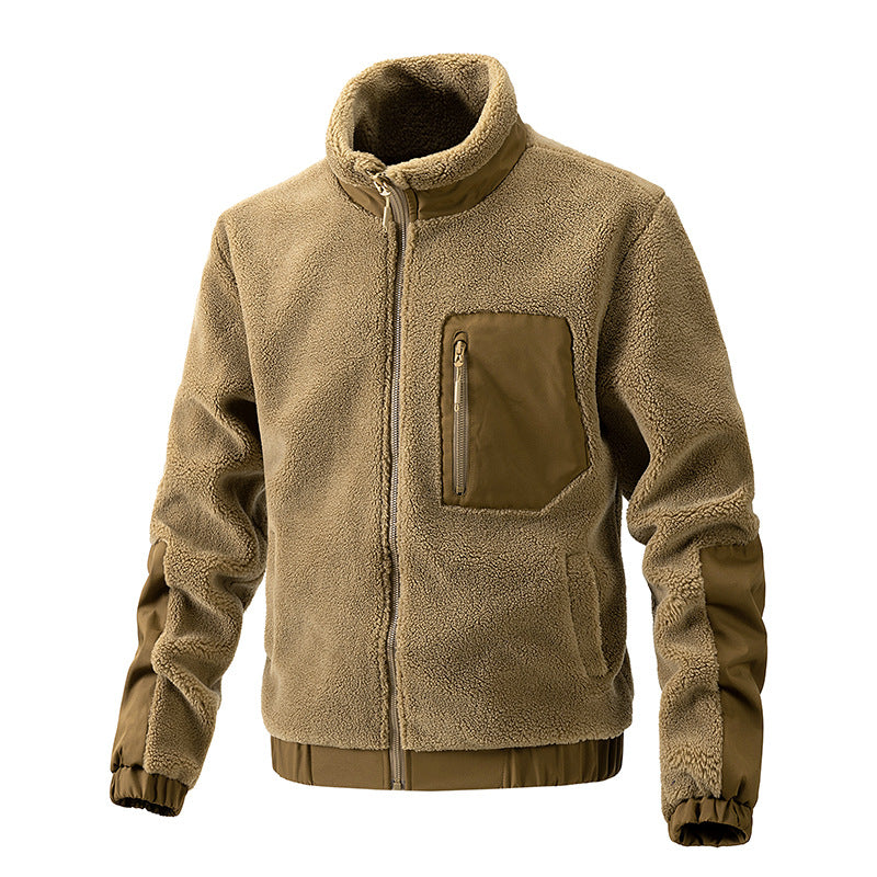Men's teddy fleece jacket with stand-up collar and reinforced inserts Mune Fashion