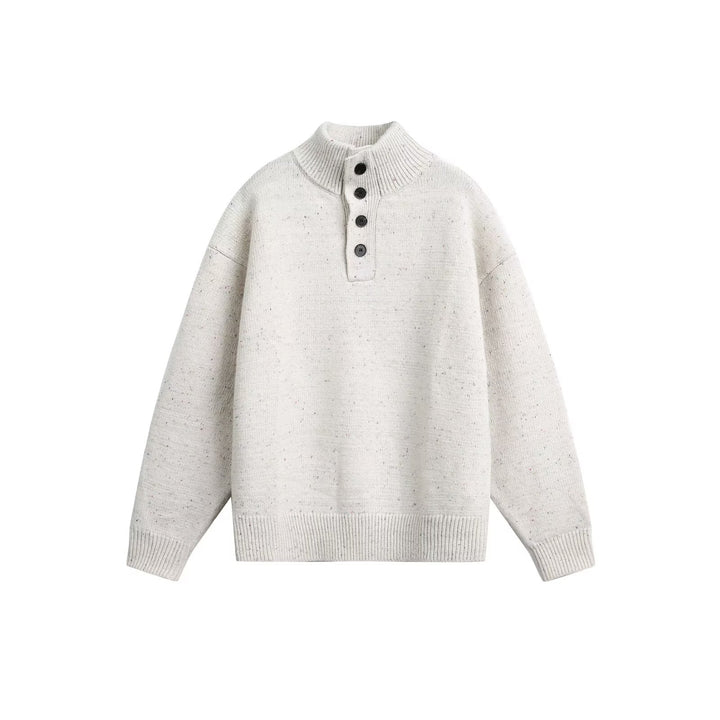 Men's chunky knit pullover with stand-up collar and button detail Mune Fashion