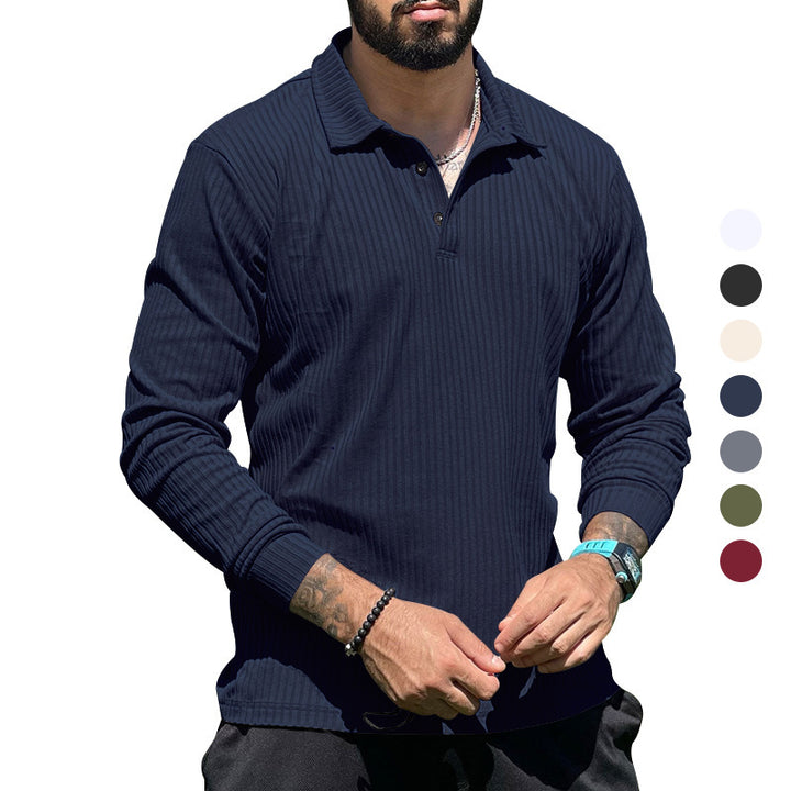 Men's ribbed long-sleeve polo with textured knit and half-button placket Mune Fashion