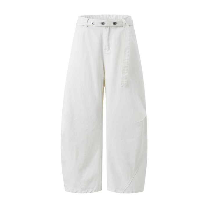 Women's culotte jeans with wide balloon cut, high waistband and fabric belt Mune Fashion