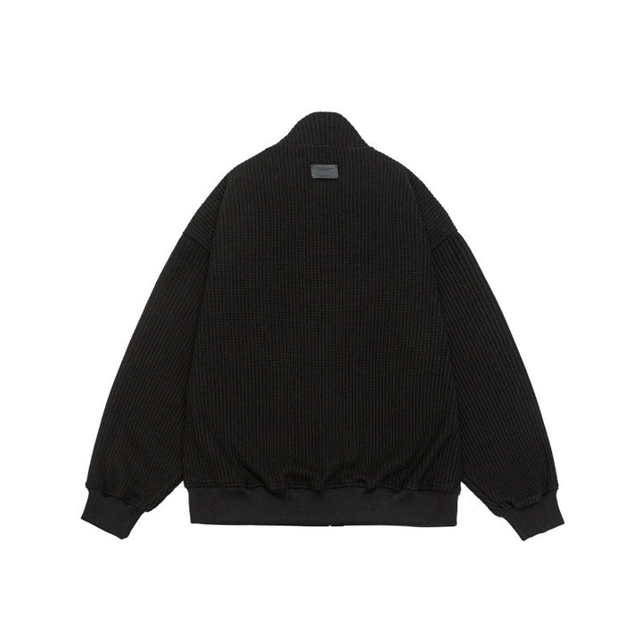 Unisex chunky knit boxy zip jacket with stand-up collar and ribbed cuffs Mune Fashion