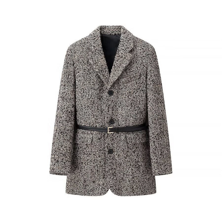 Women's Tailored Boucle Tweed Blazer Coat with Slim Waist Belt Mune Fashion
