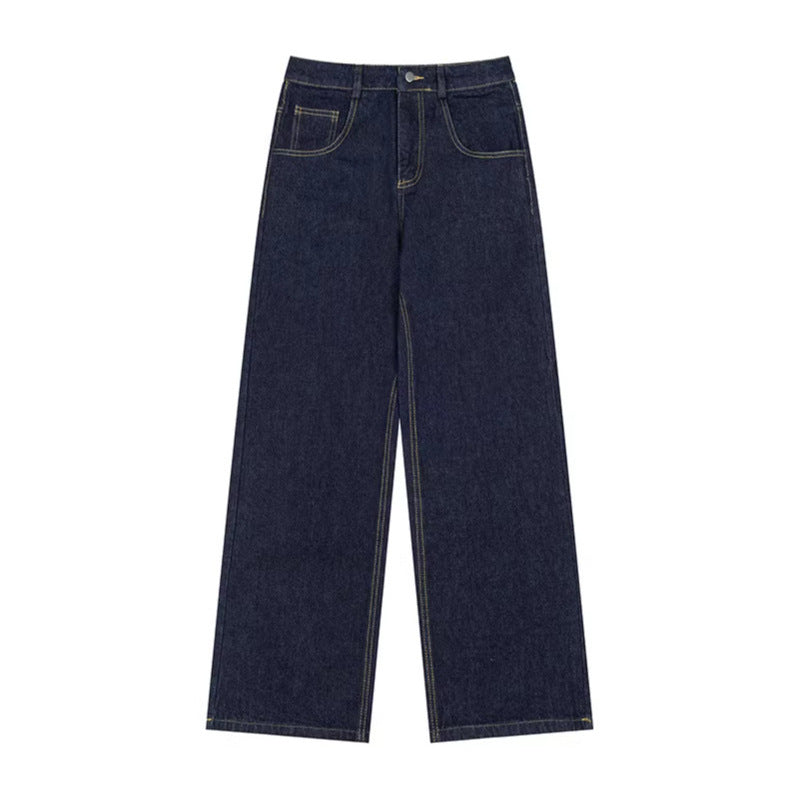 Women's wide high-waist jeans with straight, wide legs and embroidery on back pockets Mune Fashion