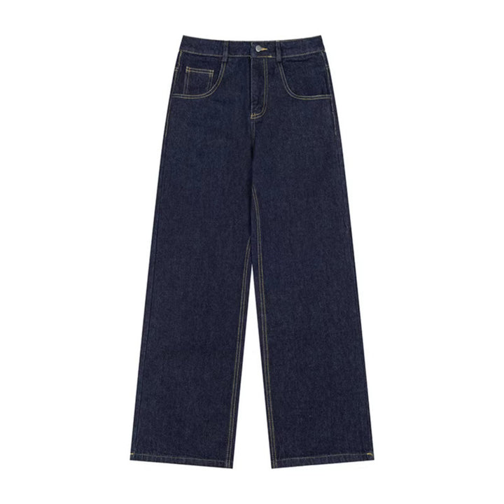 Women's wide high-waist jeans with straight, wide legs and embroidery on back pockets Mune Fashion