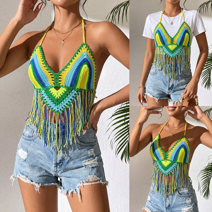 Women's Crocheted Crop Top with Fringe Mune Fashion