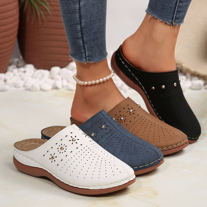 Women's padded mule slippers with fine laser perforation, decorative studs, and ergonomic memory insole Mune Fashion