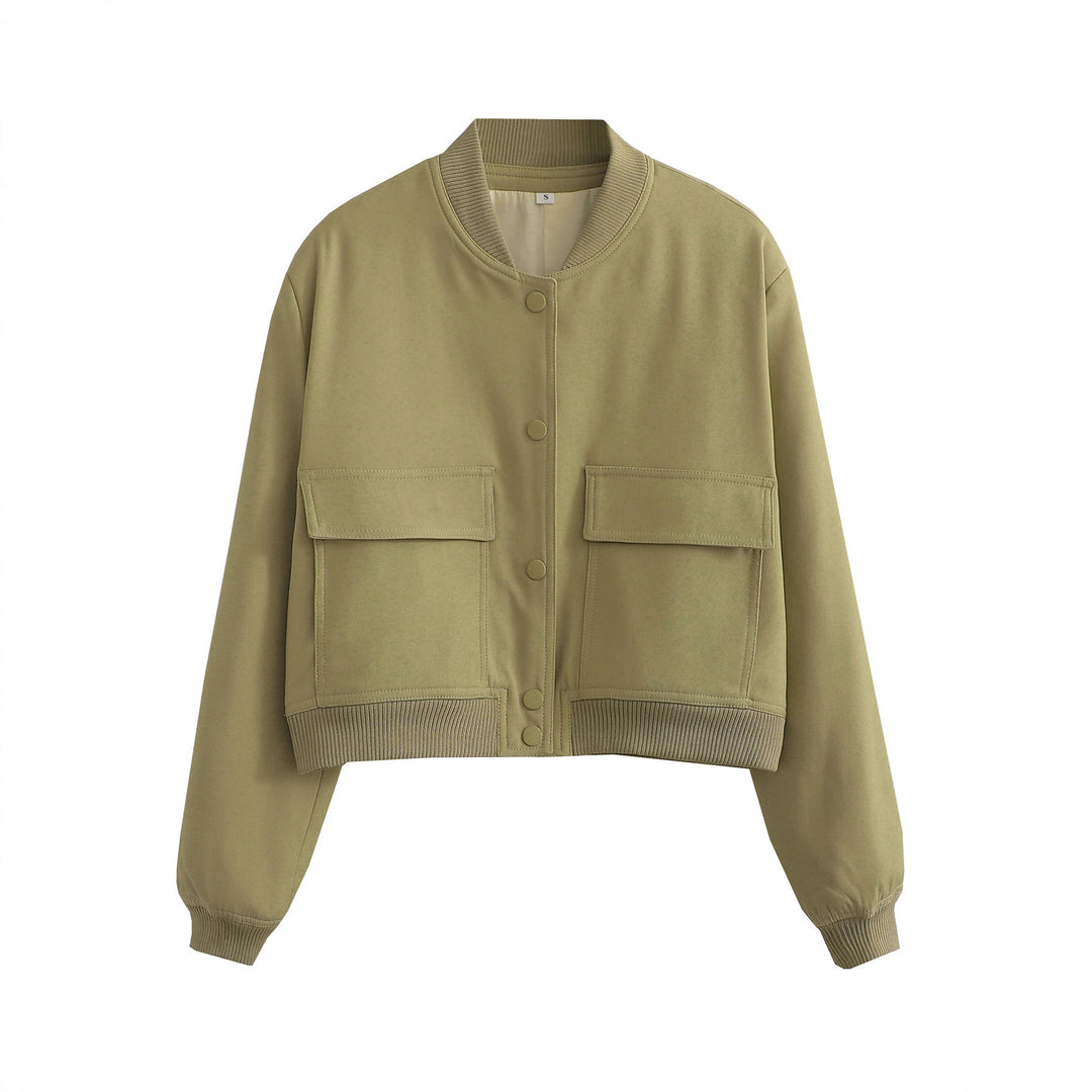 Ladies Short Bomber Jacket with Large Flap Pockets and Ribbed Cuffs Mune Fashion