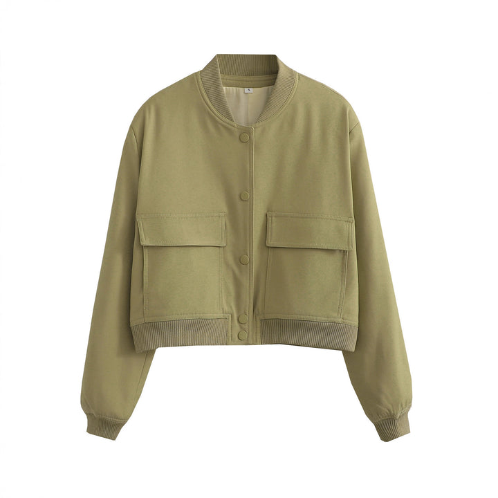 Ladies Short Bomber Jacket with Large Flap Pockets and Ribbed Cuffs Mune Fashion