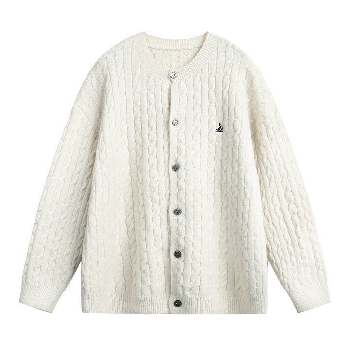Womens cardigan in braided pattern with round neck, oversized cut and continuous button placket Mune Fashion