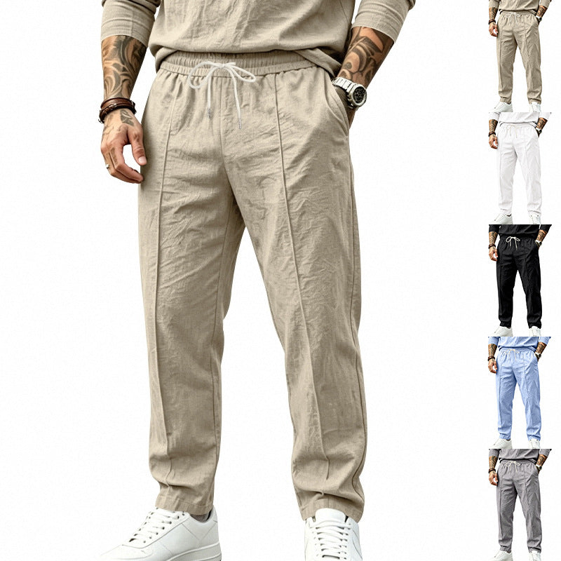 Men's Lightweight Pleated Jogging Pants with Elastic Waistband and Drawstring Mune Fashion