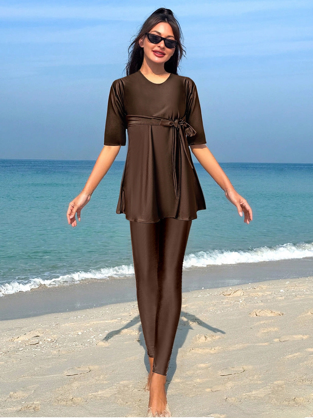 Women's fashionable swimsuit with wrap look and long sleeves Mune Fashion